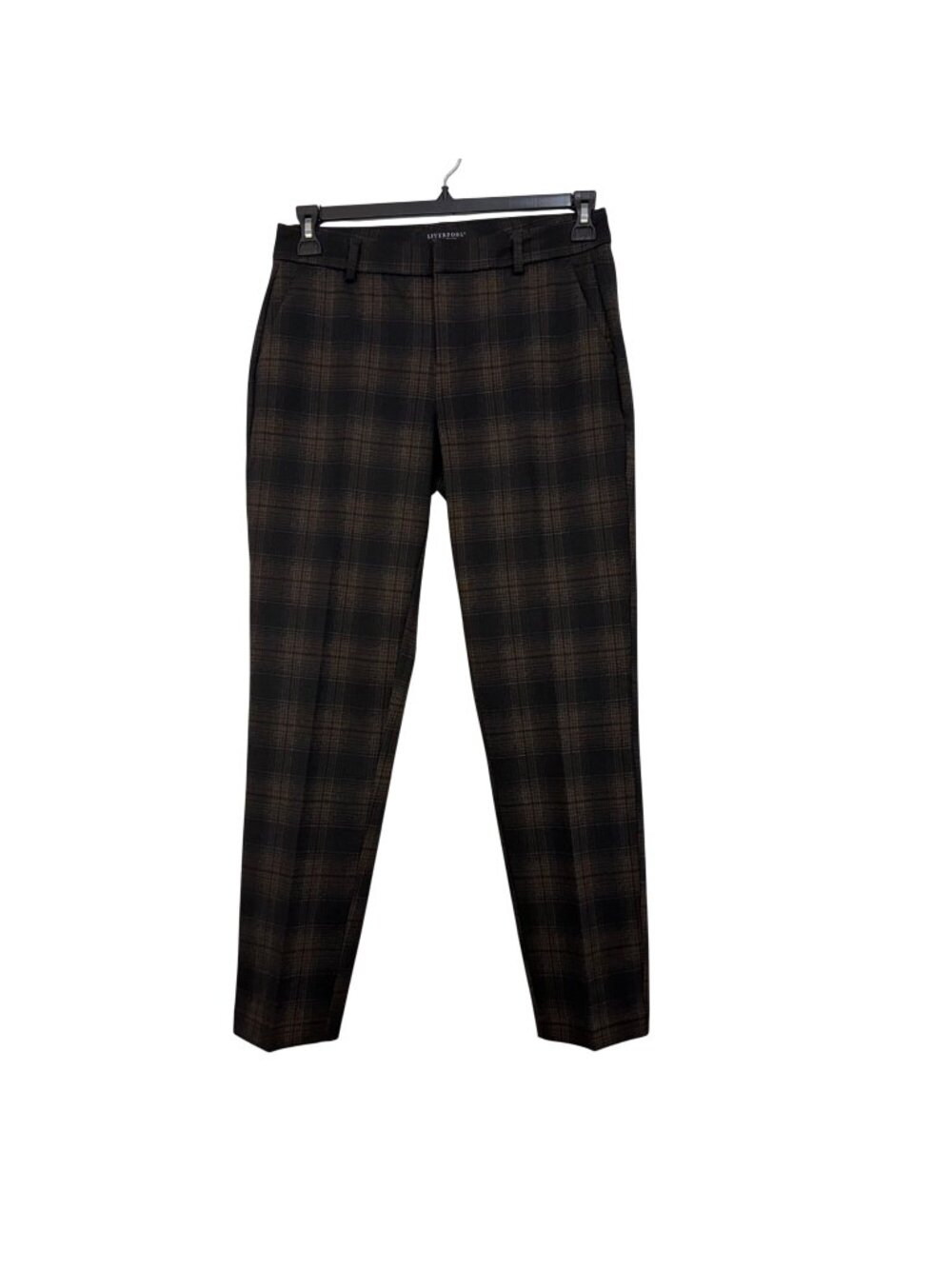 Liverpool Los Angeles Womens Plaid Trousers SZ 4/27 Black&Brown Slim Fit Stretch